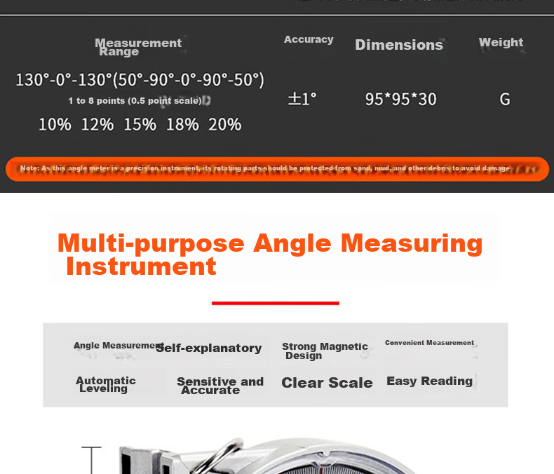 Mitz Slope Meter Multi-Function Angle Measuring Instrument High Precision Small Level Slope Gauge Economy Model with Magnet 3