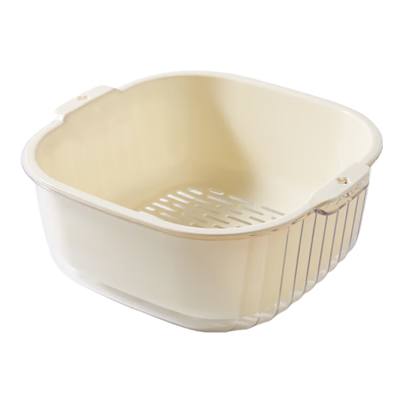 Baijie Double-Layer Vegetable Washing and Draining Basket Fruit Basket Basin Strainer Kitchen Vegetable Basket Household Fruit Plate Multifunctional Washing Basin Set