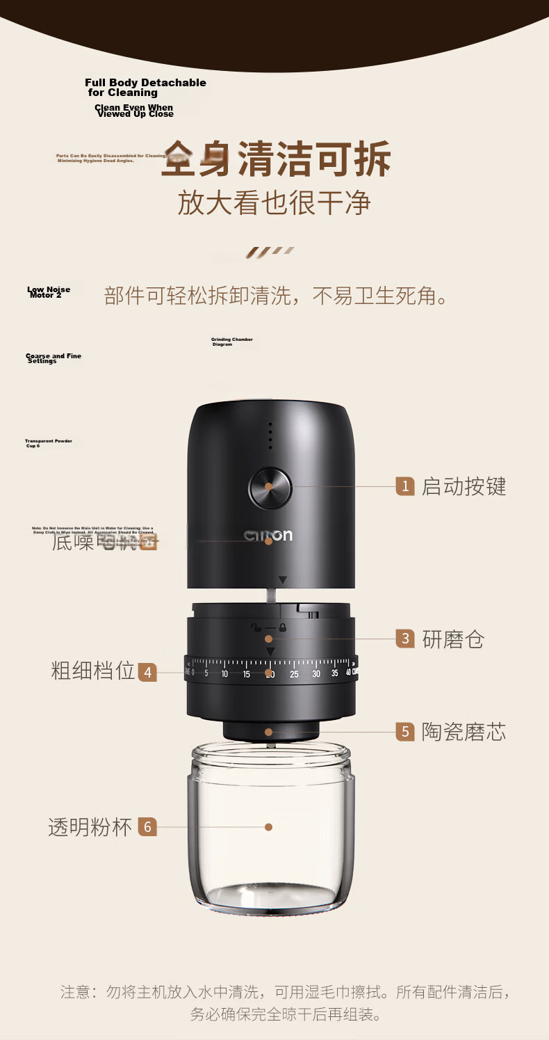 CLITON Electric Coffee Grinder Adjustable Portable Manual Coffee Bean Grinder Automatic Powder Mill 27