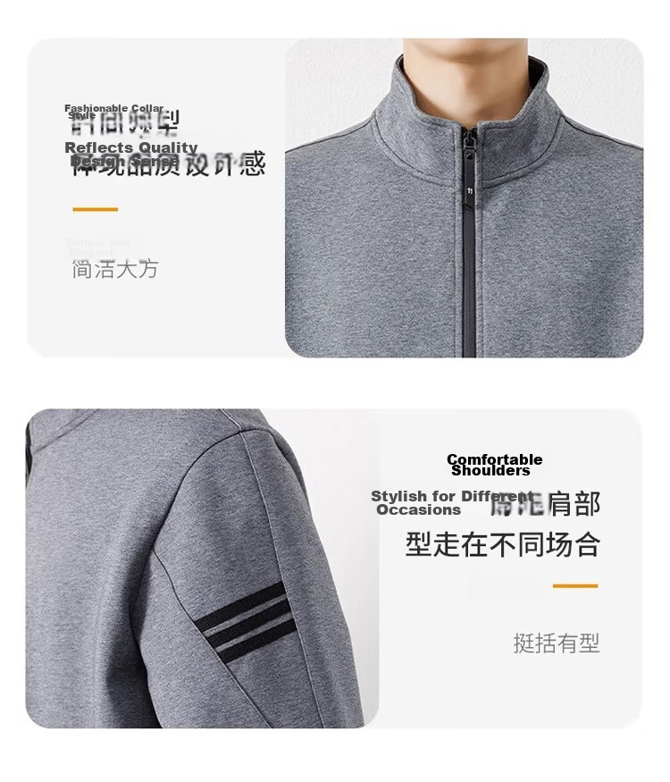 JEEP SPIRIT Men's Autumn Winter Jacket Hoodie Casual Sports Stand Collar Gray L 6