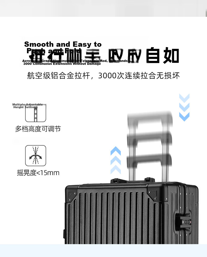 Baishikele Luggage, Aluminum Frame Suitcase for Men And Women, 28-Inch Travel Case, Large Capacity, Universal Wheels, Student Business Password Lock Leather Suitcase 10