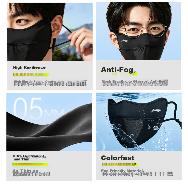 Li-Ning Sunscreen Face Mask Unisex Ice Silk UV Protection 3D Sunshade Breathable Mosquito Repellent for Running and Cycling 2