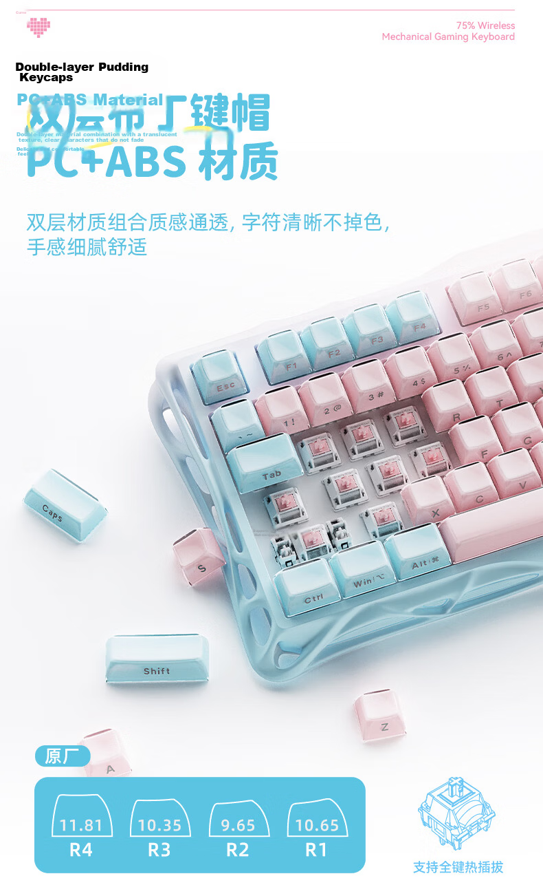 GravaStar GS K1 LITE Mechanical Keyboard, Gaming And Office Use, Wired/wireless/Bluetooth Tri-Mode, Gasket Customizable Side Engraving, Exploration Black 8