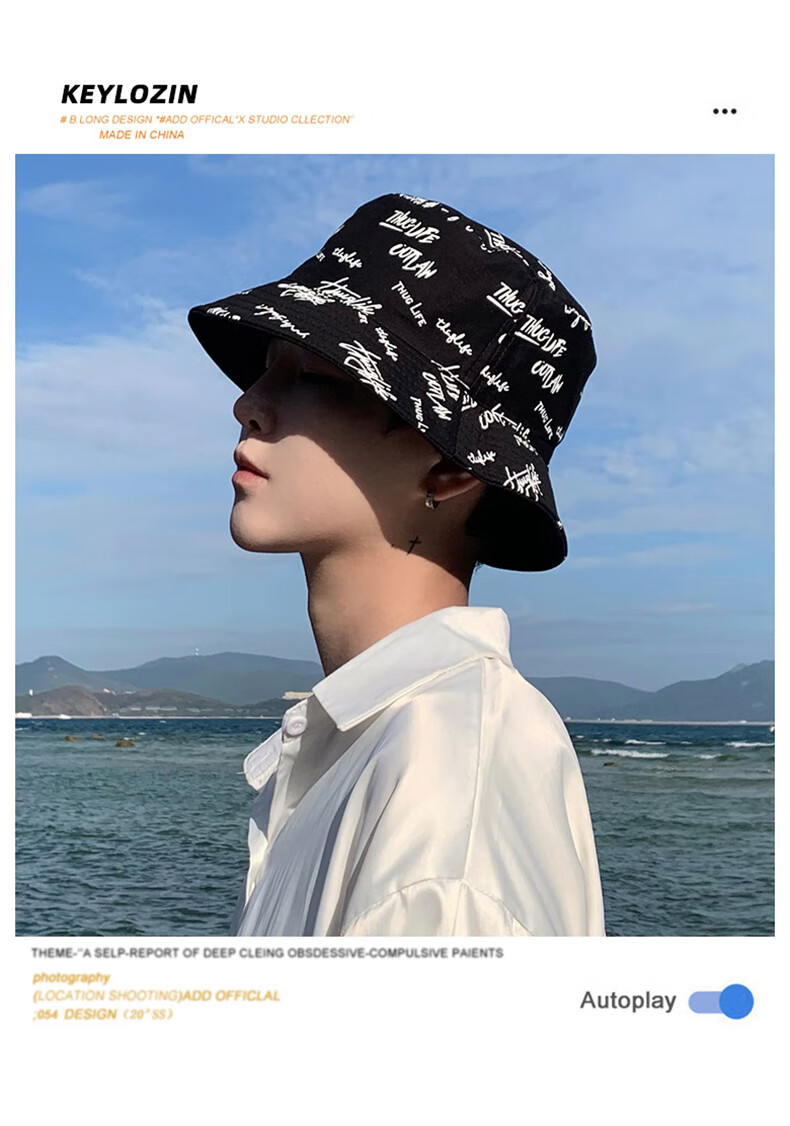 XUEXIMAN Fisherman Hat for Men, Reversible Graffiti Cap, Sun Hat, Korean Style Versatile Sun Protection Student Bucket Hat 2