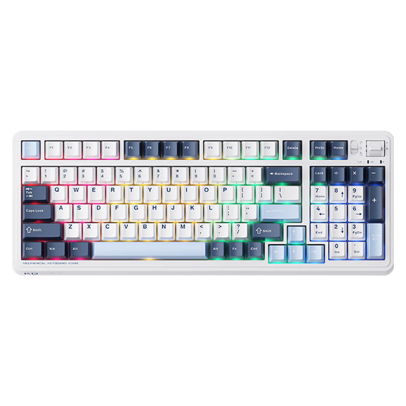 Mechanic KG98 Three-Mode Custom Mechanical Keyboard Wireless Bluetooth Wired Gaming Office Keyboard HIFI Typing Sound RGB Lighting 98 Keys GR Silver Switch Classic Blue