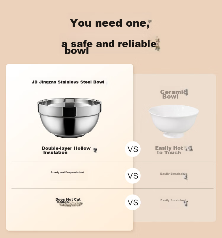 JD Original 304 Stainless Steel Bowl, Large Double-Layer Insulated Soup Bowl, Noodle Bowl, 18CM Ramen Bowl, Salad Bowl 4