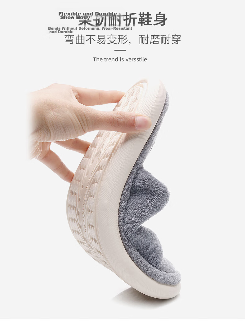 GUOLUOFEI Japanese-Style Wooden Floor Opening Cotton Slippers for Women, Soft-Soled for Men, Home Use All Seasons Couples, Gray, Size 42-43 3
