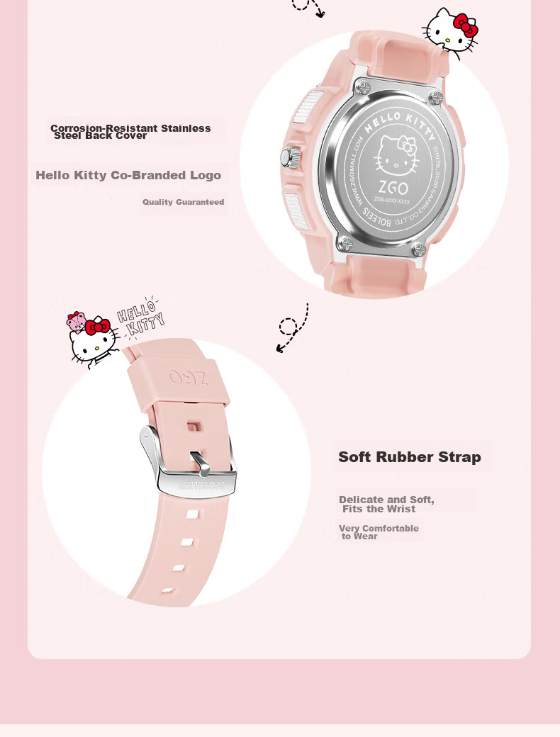 ZGO Sanrio Watch for Women Students, Waterproof Electronic Watch for Middle School Girls, Birthday Gift, 863 Pearl White 11