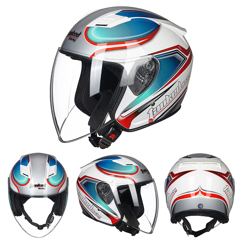 Tanked Racing T536 Motorcycle Half Helmet, DOT Certified, Unisex, All-Season, Sun Protection, Electric Scooter Safety Helmet, White, Aurora, M