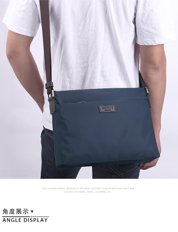 Pabojoe Men's Waterproof Canvas Shoulder Crossbody Bag with Top Layer Cowhide Leather Fashionable Versatile Messenger Bag 9