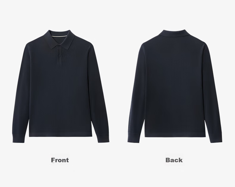Goldlion Wool Blend Autumn Winter Long Sleeve Knit Sweater Men Solid Color Fashion Textured Pullover Blue Gray XL 34