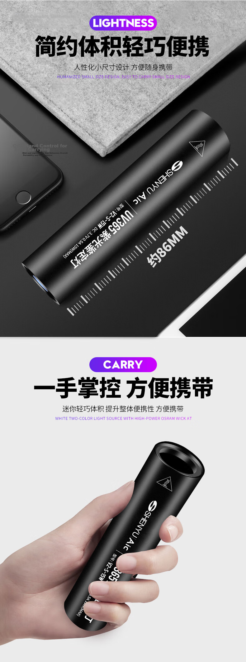 SHENYU Wood's Lamp Cat Ringworm Fluorescence Detection UV Blacklight Purple Light Ultraviolet 365nm Flashlight for Cat Urine and Fungi 12