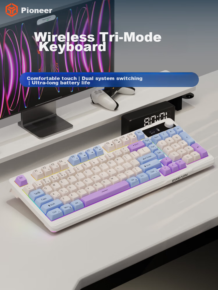 Pioneer V98 Mechanical Feel Keyboard and Mouse Wireless Bluetooth Wired Tri-Mode RGB Silent Gaming Office Laptop Tablet 98-Key Universal Peripheral 1