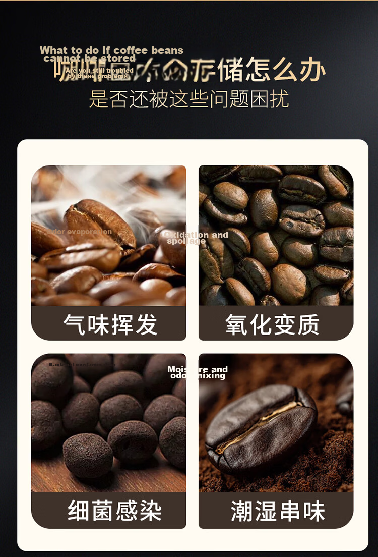 Baijie Coffee Bean Storage Jar, Vacuum-Sealed Container, High Borosilicate Glass, Nut And Tea Storage Canister, 900ML 3