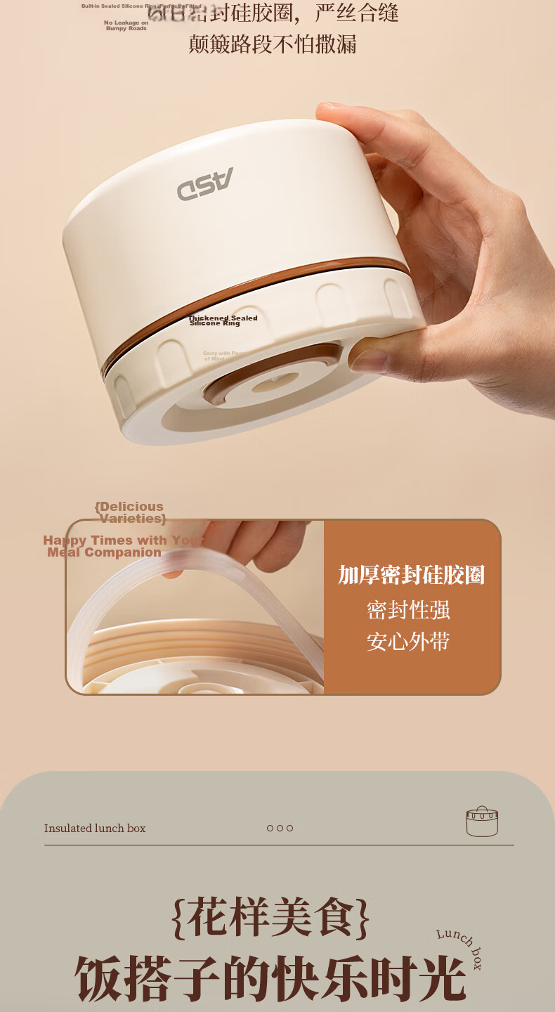 ASD Lunch Box Bento Box Microwaveable Portable Meal Box 4-Piece Set RWS04H10WG 6