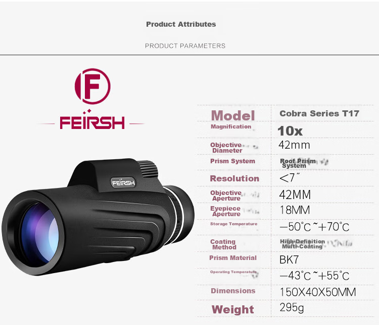 FEIRSH Monocular Telescope, High Magnification, High Definition, Low Light Night Vision, Bird Watching, Star Gazing, Smartphone Telephoto Camera, T17-1 8