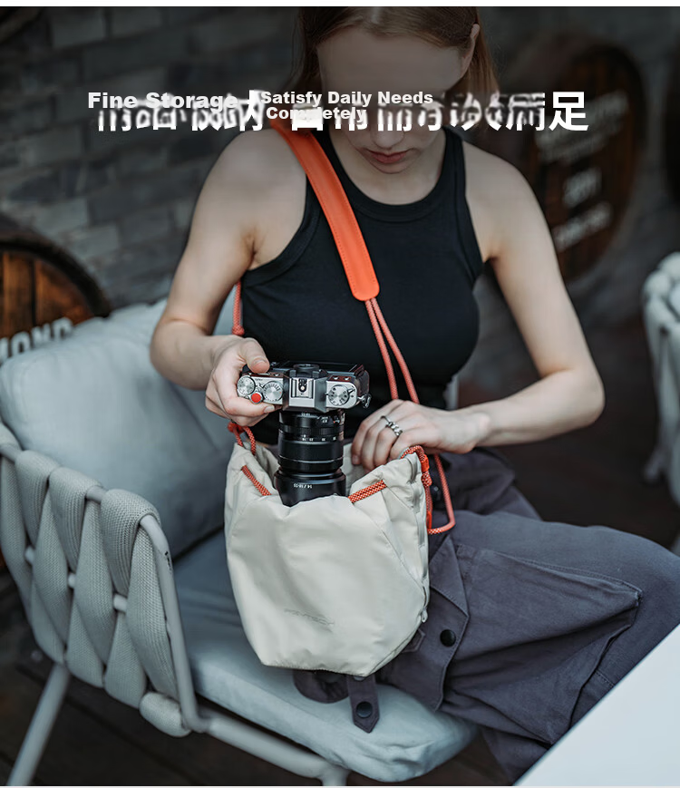 PGYTECH OneGo Drawstring Camera Bag Dandelion Photography Shoulder Bag Luna Storage Bag Mirrorless Inner Liner Crossbody Travel Canon Fuji X100VI Ivory White 3