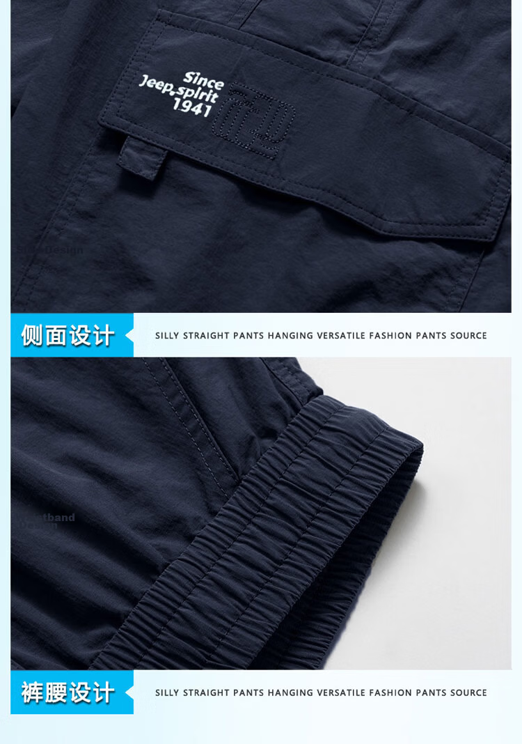 JEEP SPIRIT Men's Summer Thin Loose Workwear Ice Silk Shorts American Casual Five-Point Pants Royal Blue M 18