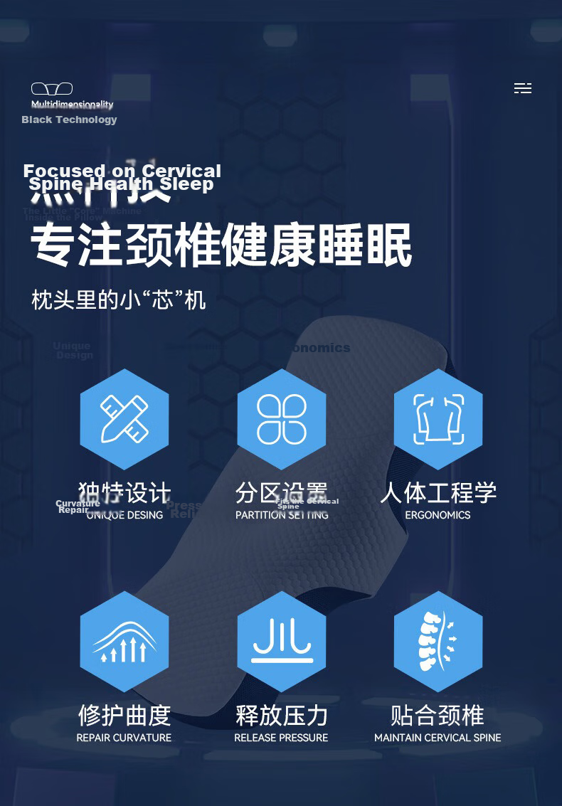 Aiwei Cervical Memory Foam Pillow for Neck, Sleep Special Cervical Massager Pillow Core, Single Pack, Luxury Blue 1