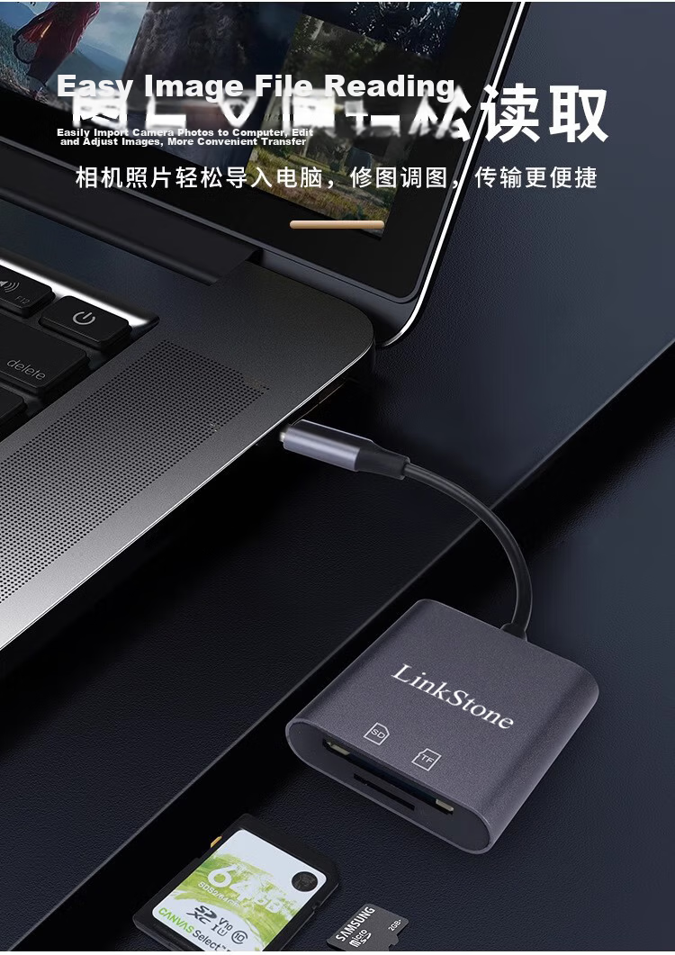 LinkStone Type-C Apple 16 Card Reader, USB-C Multifunctional SD/TF Two-In OTG Card Reader, IPone15 Dash Cam, DSLR Surveillance, Mobile Phone Camera Memory Card 5