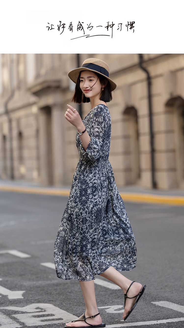 Demana Romantic Chiffon Season Spring Urban Commuter V-Neck Slim Waist Women's Two-Piece Dress 1