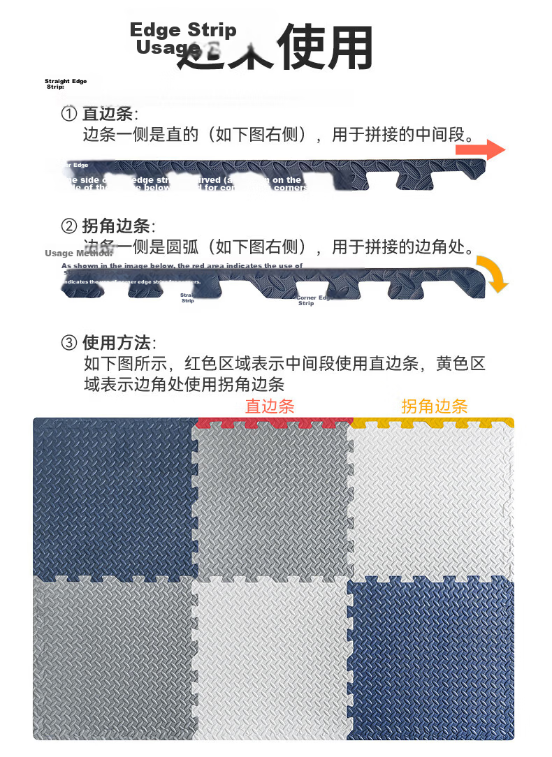 Ledi Baby Interlocking Crawling Mat 60*60CM, Infant Play Mat 2CM Thick Non-Slip Mat, Children's Bedroom Floor Mat, Blue White Gray 4