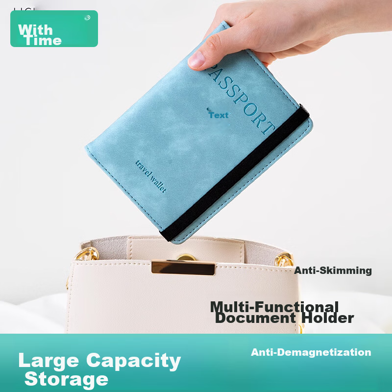 Time Passport Holder Storage Wallet Anti-Theft Card Protection Case Coin Purse Bank Card Holder Portable Travel Light Blue