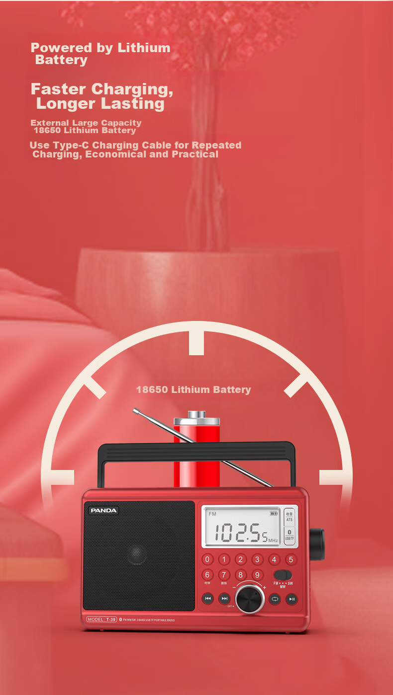 Panda T-37 Traditional Large Desktop Rechargeable Lithium Battery Three-Band Full Band Frequency Radio, Gift for Elderly, Semiconductor (AC/DC Not Supported) 11