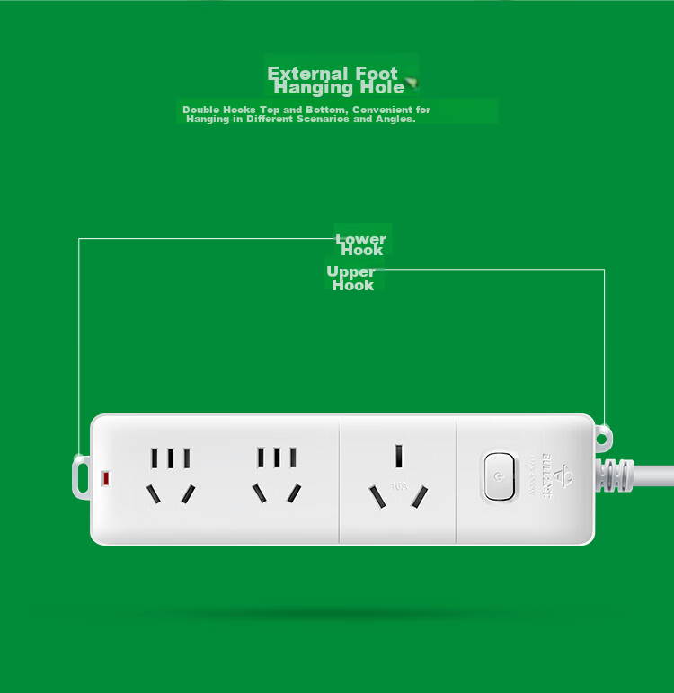 BULL High-Power 16A Socket Power Strip/Extension Cord/Power Board for Air Conditioner/Hot Water Heater/Electric Heater, 3 Outlets with Master Switch, 3 Meters Total Length GN-406D 12