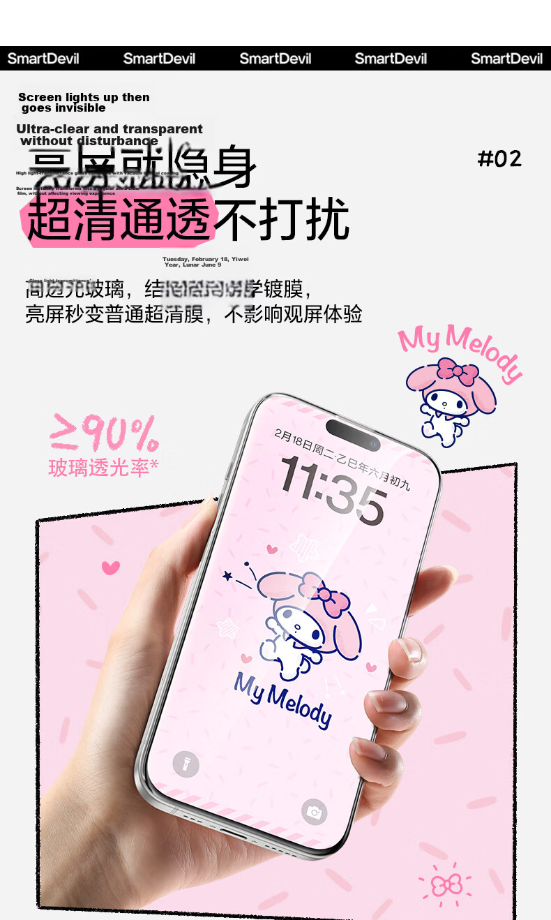 Shanmo [Sanrio Official License] Tempered Glass Screen Protector for iPhone 17 Pro, Apple 17 Pro Phone Film, Anti-Shadow, Screen Display, High Definition Hello Kitty 2-Pack 13