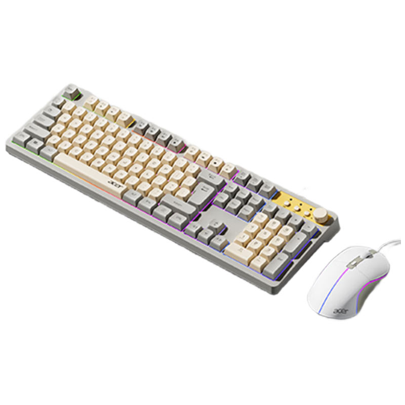 Acer Wired Keyboard and Mouse Set Mechanical Feel RGB Lighting Ergonomic Volume Knob Two-Tone Wired Combo Macro-Driven Mouse OKW238