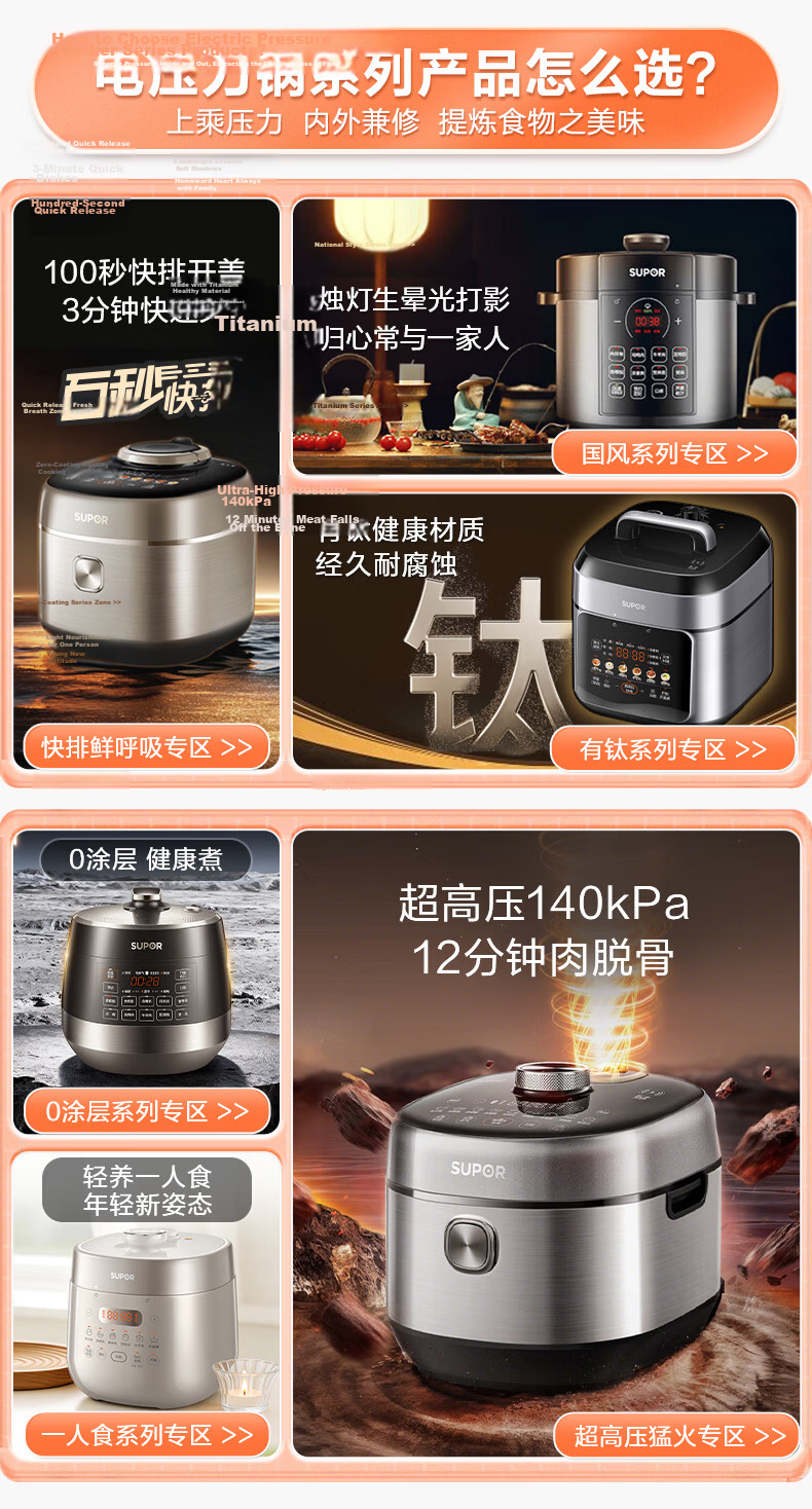 SUPOR New Titanium Model, 100kPa Fresh Breathing 3L Electric Pressure Cooker, Non-Coated, 10-Minute Quick Cooking Rice Cooker, High-Pressure Cooker for 1-3 People, Home Use, SY-30FC3007 1