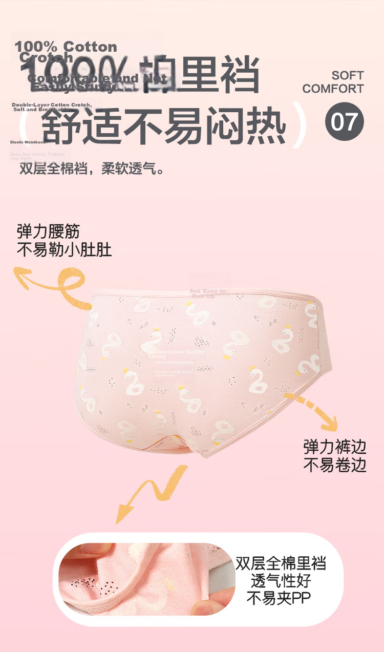Hodohome Girls' Underwear, Class A Pure Cotton Cartoon Print Triangle Briefs, Cute Panties for Girls, 3-Pack, Size 100 160 7