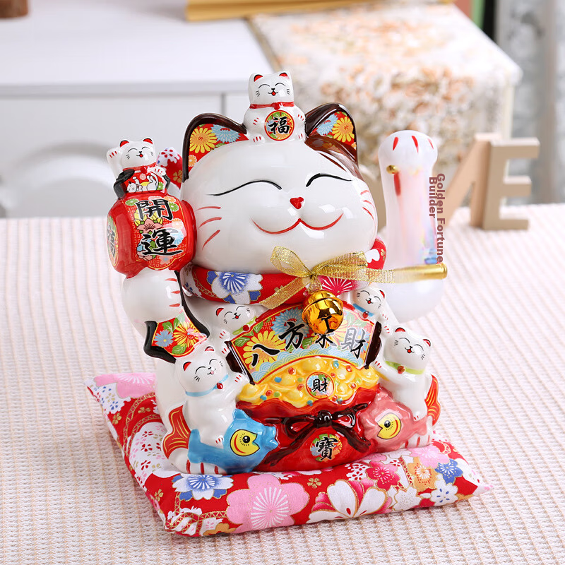 Youjia Liangpin Fortune Beckoning Cat Automatic Waving Hand Living Room Ornament Housewarming Gift Battery Operated 10 Inch Gift Box Set 11