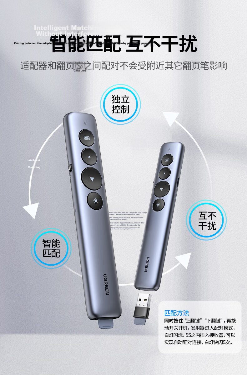 UGREEN Laser Pointer for Teachers, Rechargeable PPT Projection Pointer Remote Control Pointer Teaching Presentation Pointer Multimedia Slide Wireless Presenter Cat Pointer Red Light 90121 17