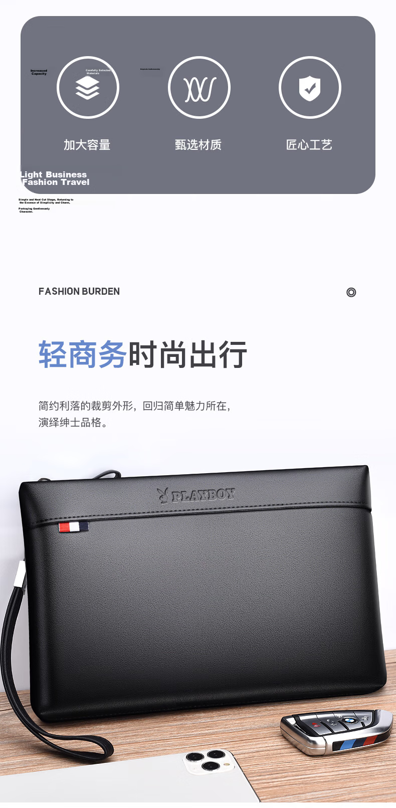 PLAYBOY Men's Large Capacity Wallet Soft Leather Clutch Envelope Bag Birthday Gift for Husband and Dad 2