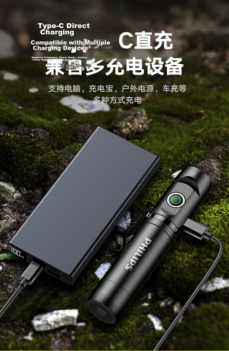 PHILIPS Metal Flashlight Magnetic Multifunctional Angle Tool Light Rechargeable Home Outdoor Cycling Emergency Lamp SFL2201 13
