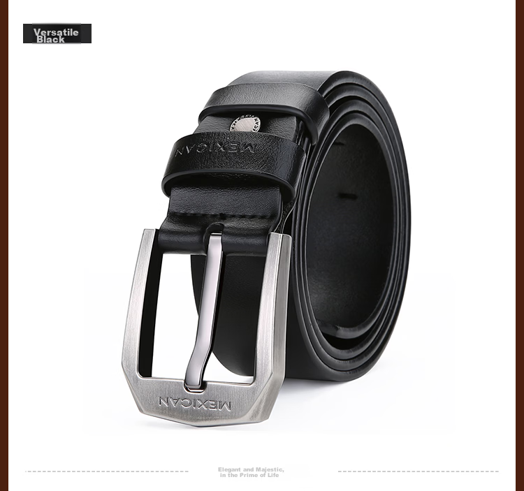MEXICAN Men's Genuine Leather Pin Buckle Business Casual Trendy Belt Birthday Gift for Men and Dad 18