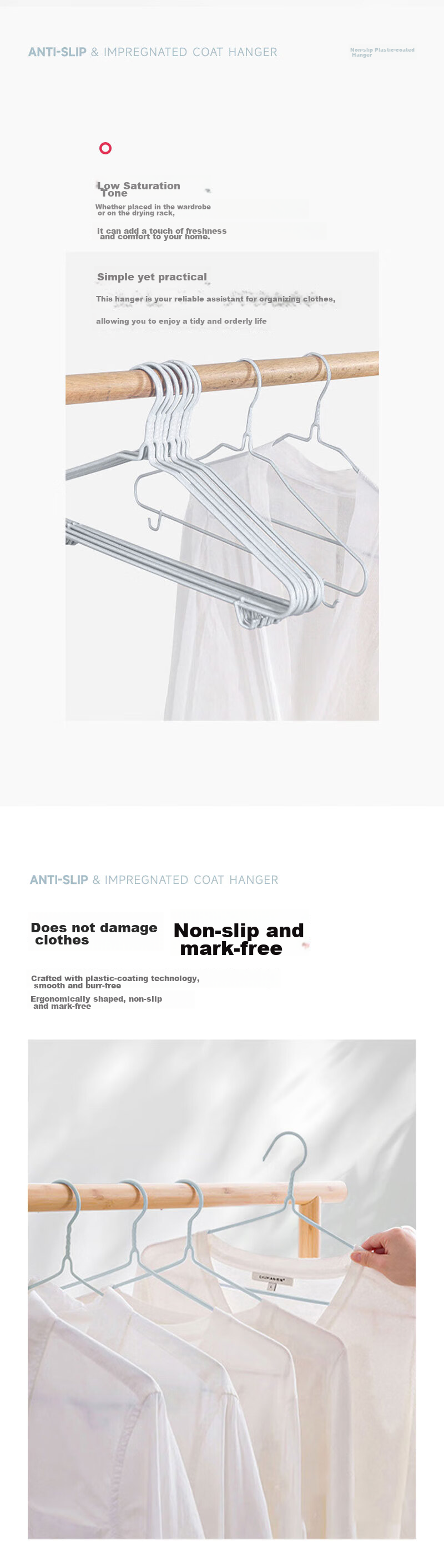 FOOJO Hangers for Adults, Thickened, 20 Pieces, Non-Slip, Seamless, Clothes Drying Rack, No Bulging, Bedroom Use, Gray + Brow 2