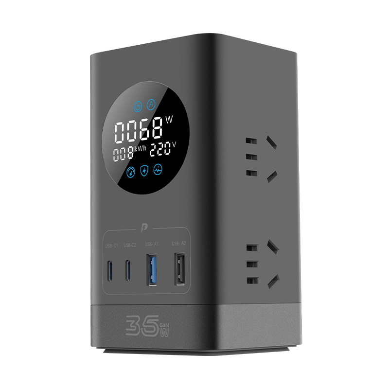 BULL New National Standard Smart Digital Display GaN 35W Total Output Fast Charging Vertical Socket/Desktop Charging Station USB Overload and Surge Protection Power Strip 2C2A+6 Ports