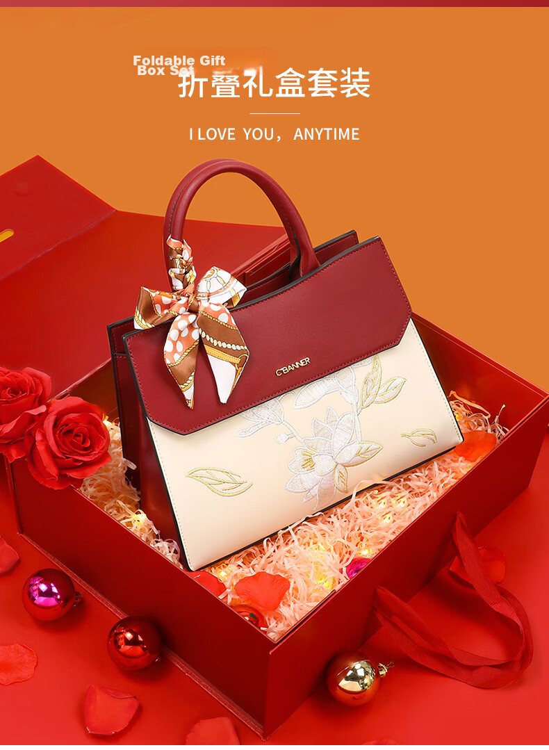 C.BANNER Leather Handbag for Women Embroidered Large Capacity Tote Shoulder Crossbody Bag Birthday Gift for Girlfriend Wife Premium Feel 2