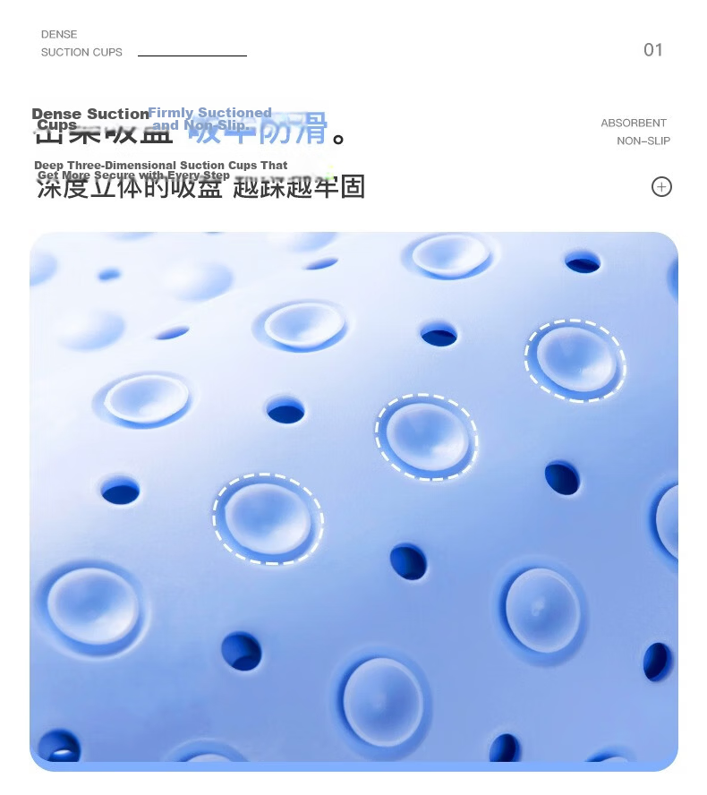 FARLEEHOMES Bathroom Non-Slip Mat, 80*120cm Floor Mat, Shower Room Foot Pad, Thickened with Suction Cups, Dark Gray Color 4
