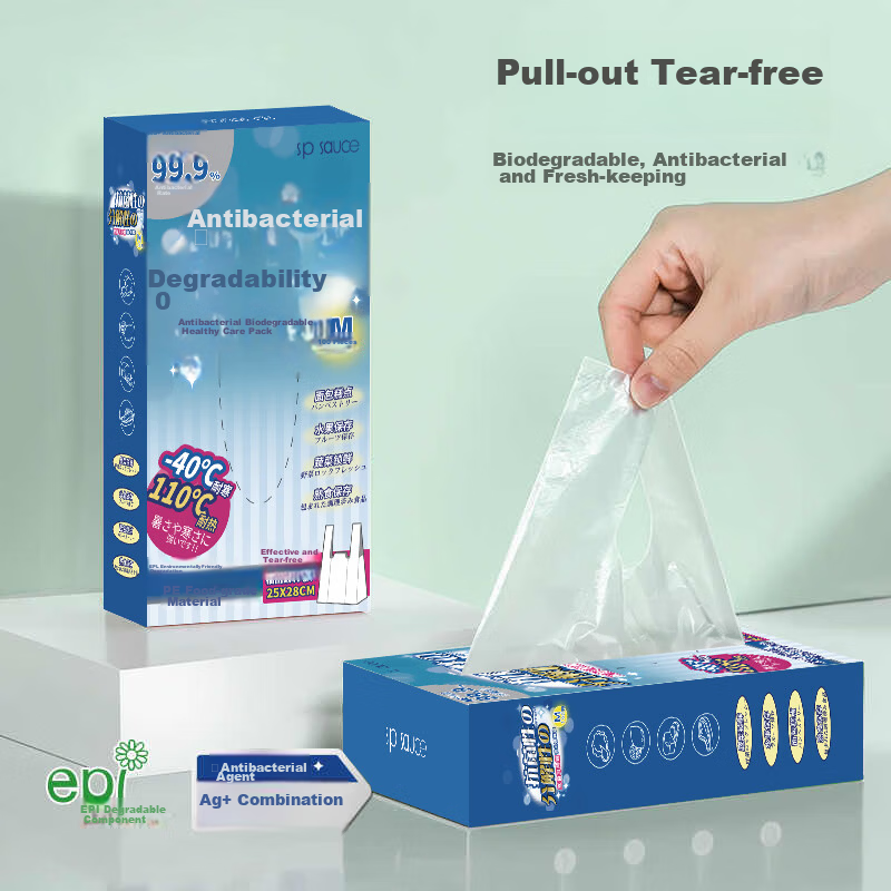 SP SAUCE Antibacterial Degradable Food Storage Bags Household Food-Grade Plastic Sealable Bags Medium Size 200pcs