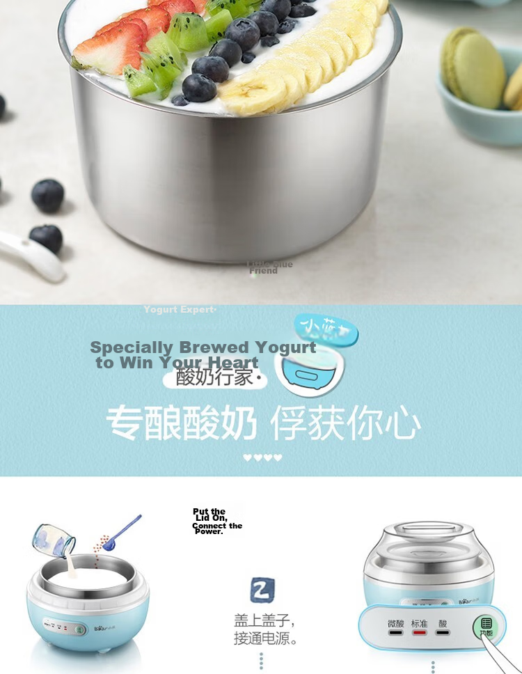 Bear Yogurt Maker Home Fully Automatic Microcomputer Timer Stainless Steel Inner Pot Yogurt Fermentation Starter [Three-Level Acidity + 304 Inner Pot] SNJ-C10H1 6