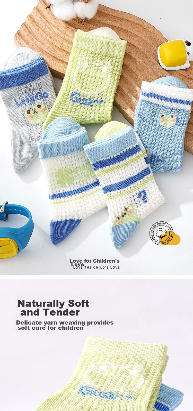 MiiOW Children's Socks for Boys, Summer Thin Breathable Mesh Socks, Boys' Thin Mid-Calf Cotton Casual Socks 2