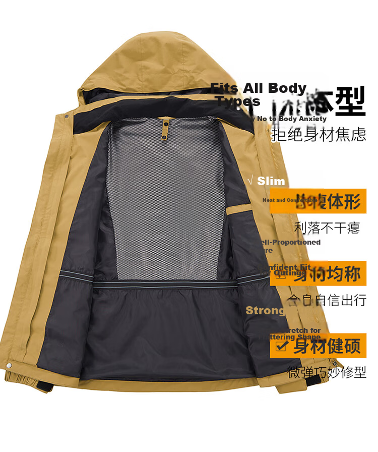 JEEP Men's Autumn Winter 3-in-1 Jacket Fleece Lined Workwear Amber Gold XL 12