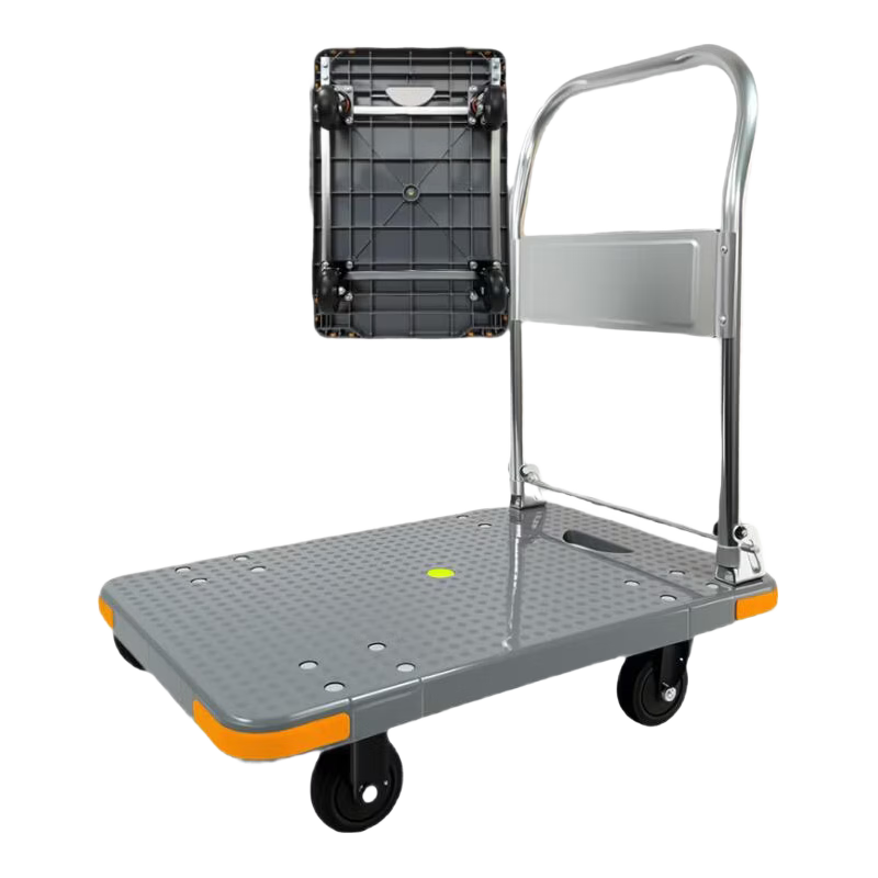 BYB Renovation Handcart Flatbed Cart Four-Corner Anti-Collision Hand Pull Cart 1000kg 90x60cm Small Trolley FZ-50 Gray