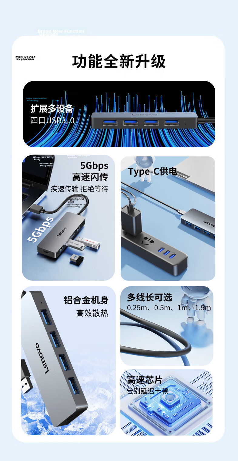 Lenovo Invests in Brand Yinengzhe USB Hub Expansion Dock, Hub Adapter, Laptop Converter, Extension Cable, Type-C Power Supply 2
