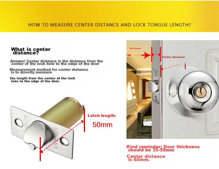 Fly.Globe Spherical Lock for Bedroom Door, 304 Stainless Steel Ball Lock FQ-5791CP(60) 5