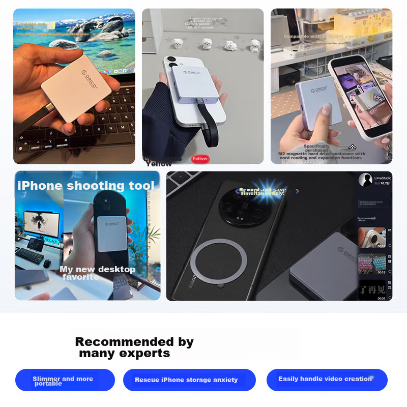 ORICO Magnetic M.2 NVMe SSD Enclosure 2230/2242 Portable External Hard Drive Case for iPhone 17 Mobile Phone Laptop Expansion AP42P Starry Blue 1